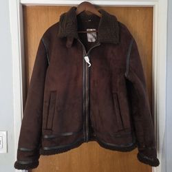 Men's Vegan Guess Suede Sherpa Jacket XL Aviator Pilot