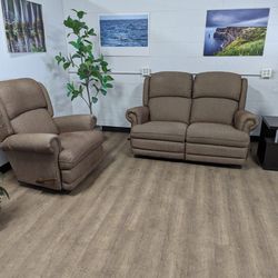 Brown Patterned La-Z-Boy Manual Recliner Loveseat And Chair Set ~Free Delivery~