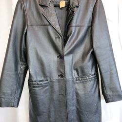 Black Leather Trench coat By SAGUARO, Size M 