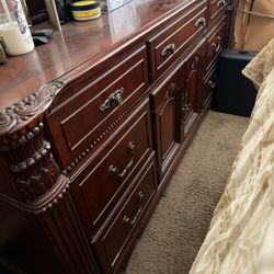 2 Queen Size Bed Frames Antique And 2 Mini Dressers And 2 Mattress 