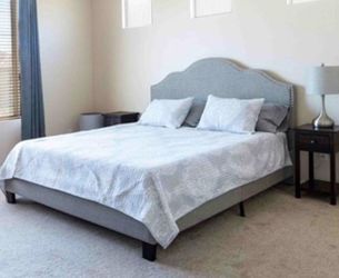 Cali King bed frame  Grey Upholstered - platform bed with bunky boards