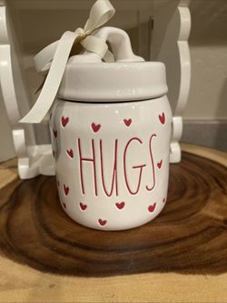 Rae Dunn HUGS Jar Canister Red Hearts Valentines Gift Home Decor New 4 Available 