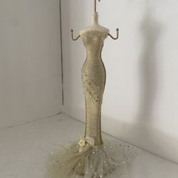 WE Doll Jewelry Stand Holder Mannequin Necklace Display Orgaziner Gold Evening Gown Jewelry Stand 15” tall