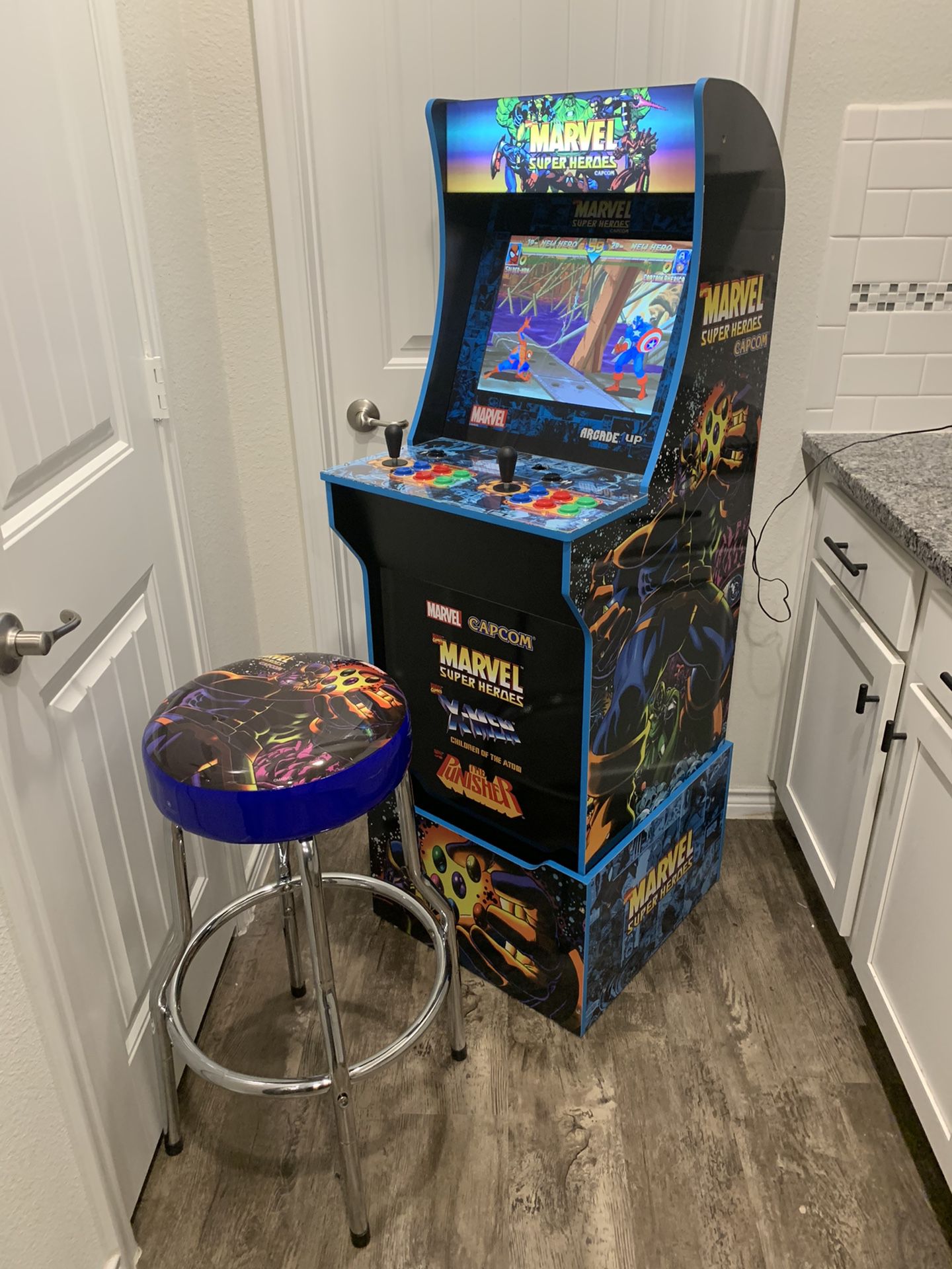 Arcade1up Marvel Superheroes W/ Matching Riser & Stool *Excellent Condition* !! Arcade 1up