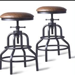 Industrial 2 NEW Diwhy Vintage Counter Stool, Kitchen Counter Height Adjustable Swivel Chair, Metal Frame Stool, Brown 