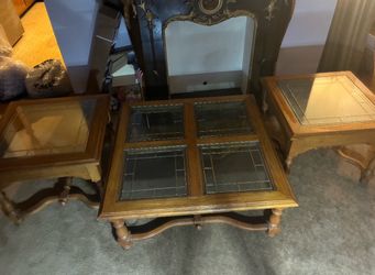 American Drew, coffee table and two end tables with window effect tables