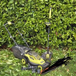 Ryobi 18V Lawn Mower And Weed Whacker/Edger Plus Batteries and Charger