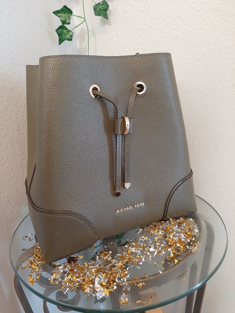 Michael Kors Olive Pebbled Leather Bucket Bag
