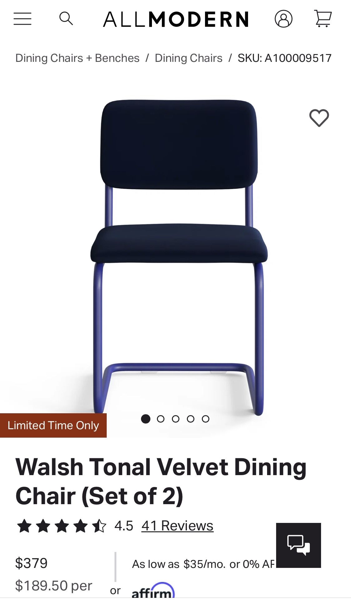 Walsh Tonal Velvet Dining Chair - Thumbnail 2
