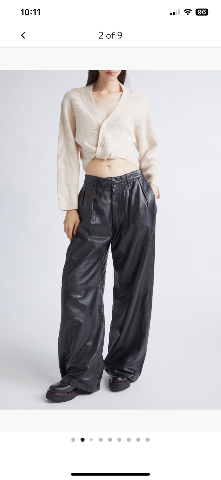 R13 Wide Leg Pleated Leather Pants