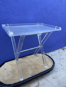 VINTAGE MID CENTURY MODERN LUCITE ACRYLIC SERVICE SERVING TV TRAY LARGE HEAVY DUTY CLEAR