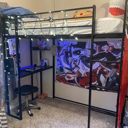Twin Black Metal Loft Bed With Desk