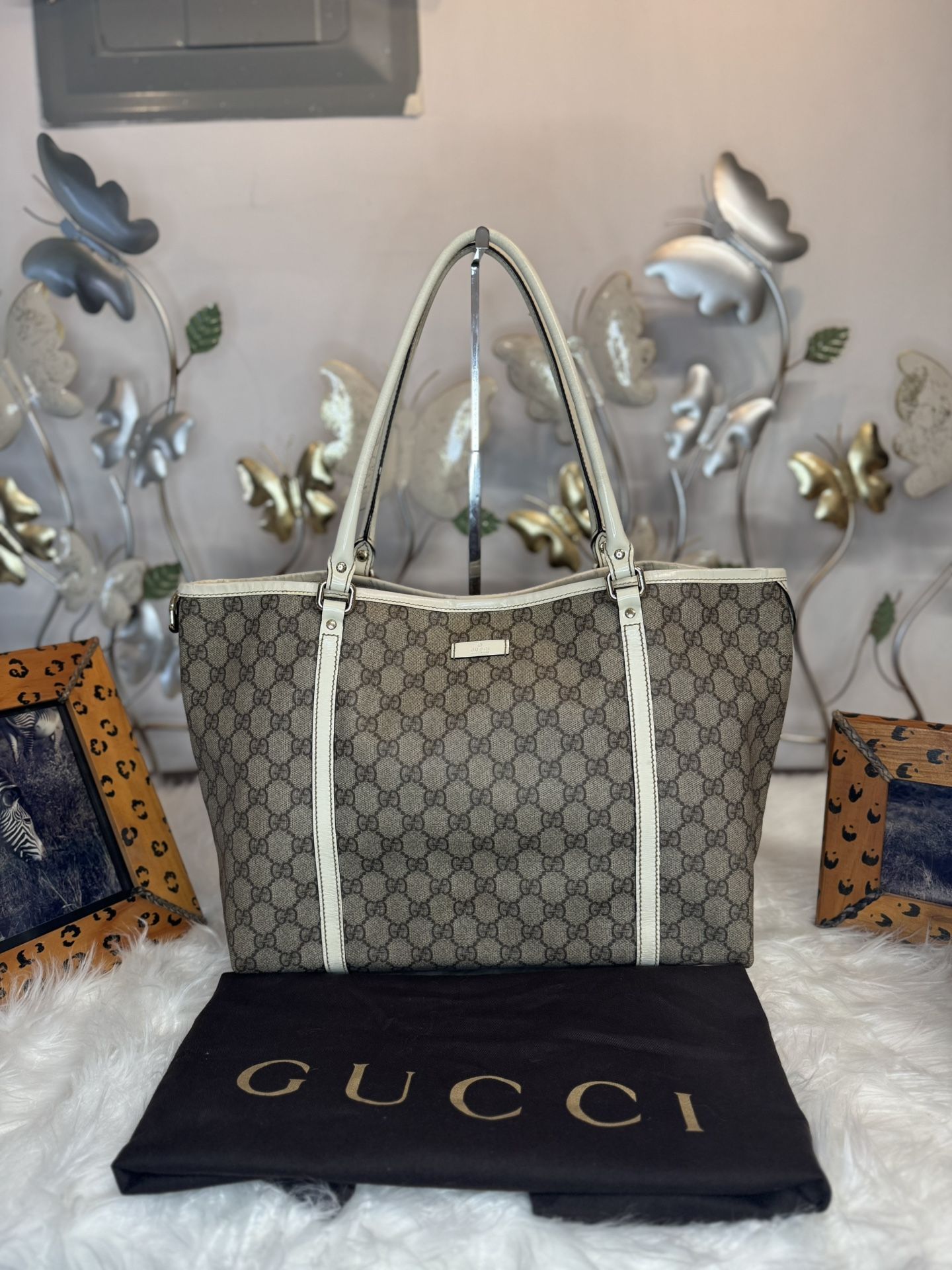 Pre-Owned Gucci Abbey Tote Bag Beige/Ebony GG Supreme Canvas