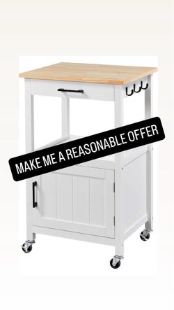 Yaheetech Rolling Kitchen Island Cart with Storage, 2 Tier, Wood Top, White