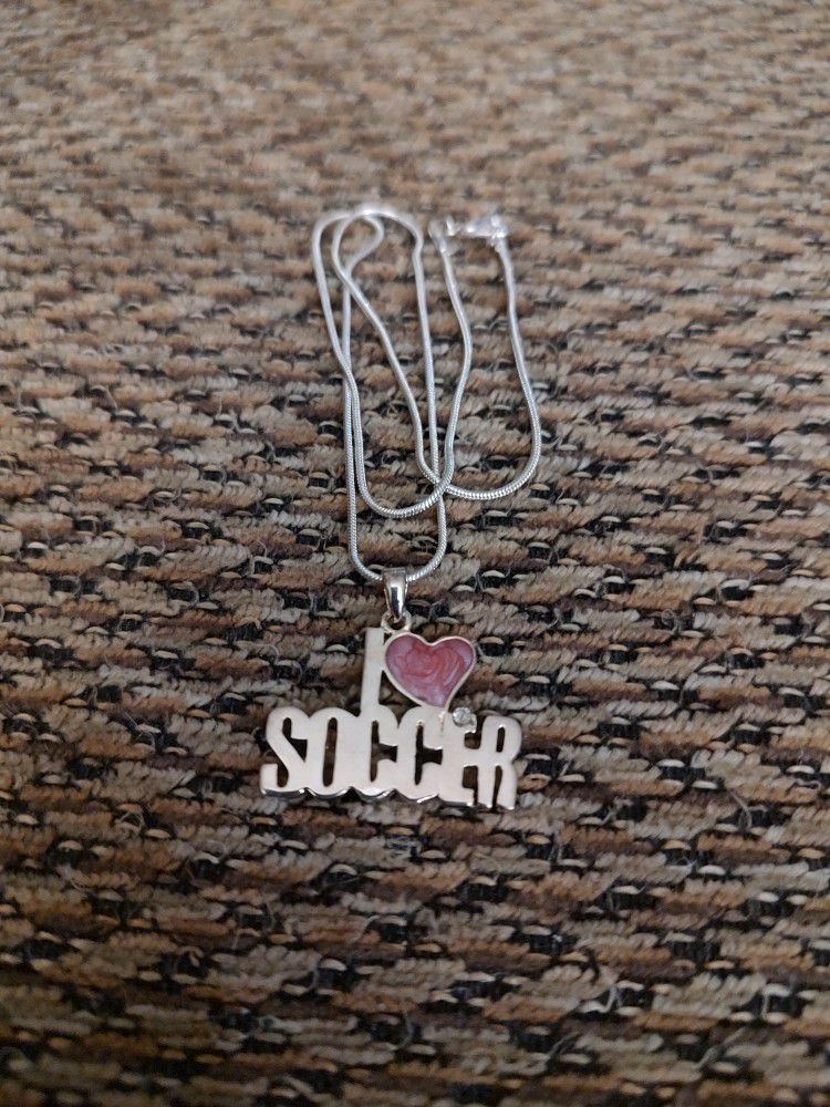 I LOVE SOCCER NECKLACE.  18" CHAIN.  NEW. PICKUP ONLY.