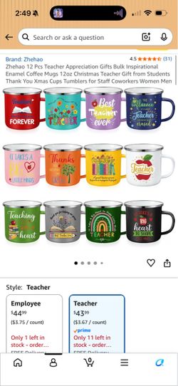 Zhehao 12 Pcs Teacher Appreciation Enamel Coffee Mugs