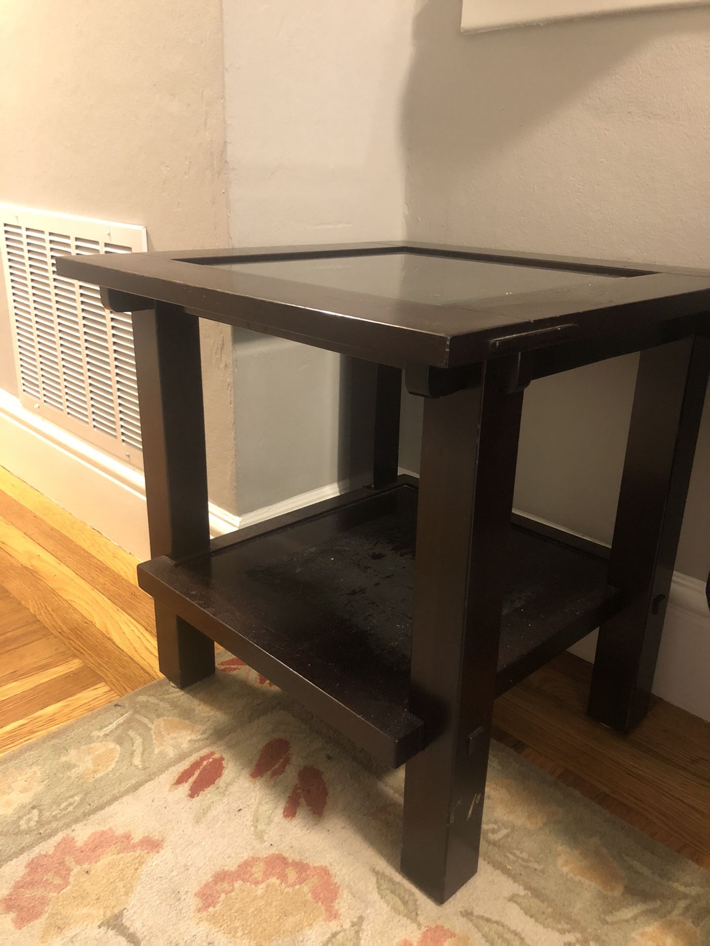 Wood side table with glass top