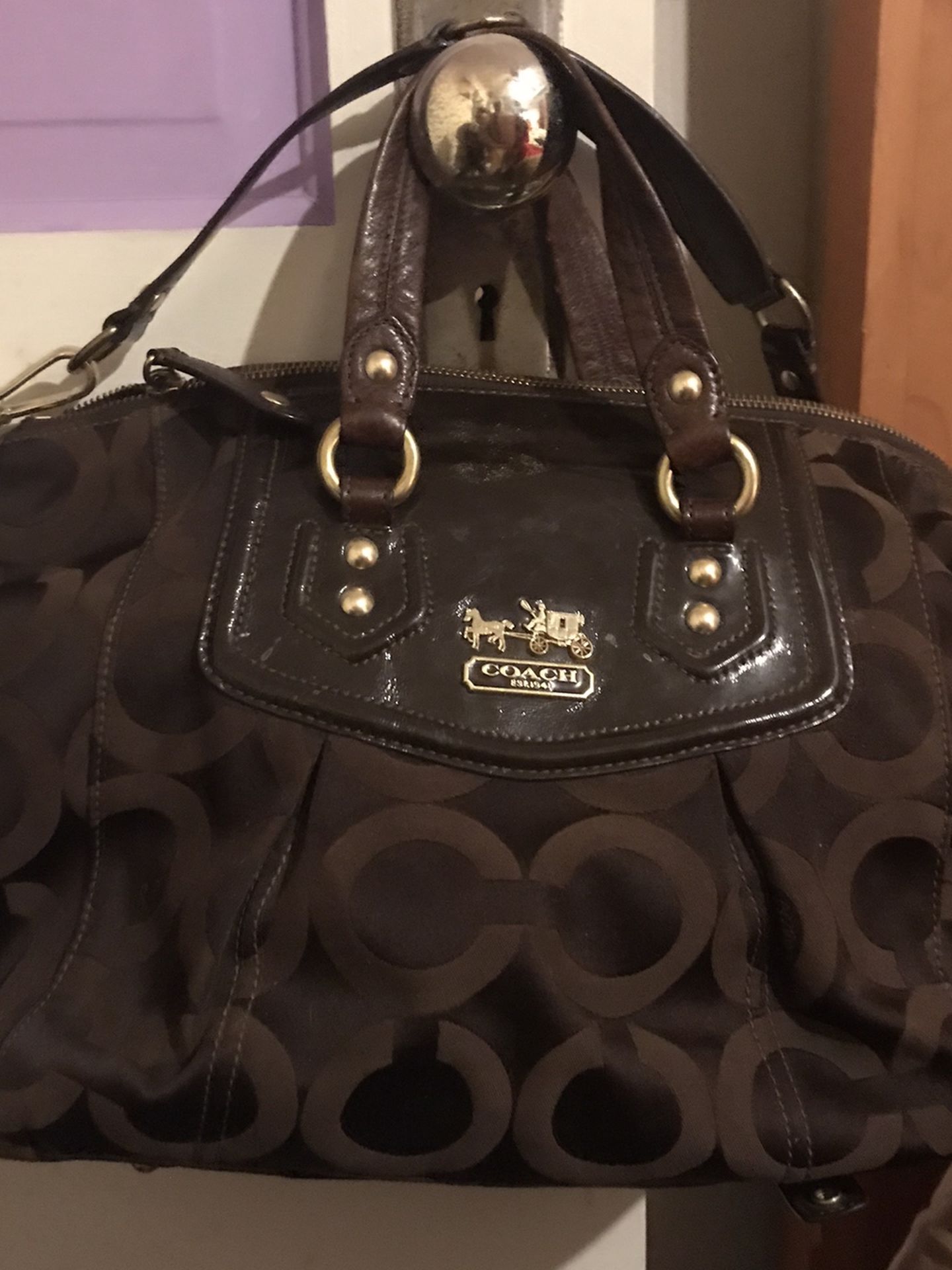 Coach Madison Op Art Audrey Khaki/Dark Brown Bag