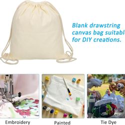 Cotton Drawstring Bags, Cotton Canvas Drawstring Backpack Foldable Sports Gym Bags for Women Men Gym Sports Trip, Black