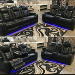 Movie Home Theater Seating Black Power Reclining Sofa And Loveseat 