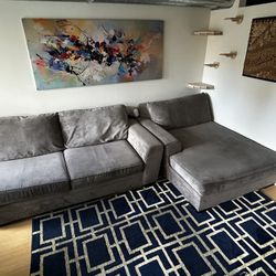 Living Spaces Large Gray Sectional Sofa w/ Chaise – Clean, Comfortable, Good Condition