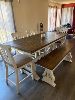 Farmhouse Counter-Height Dining Set with Bench
