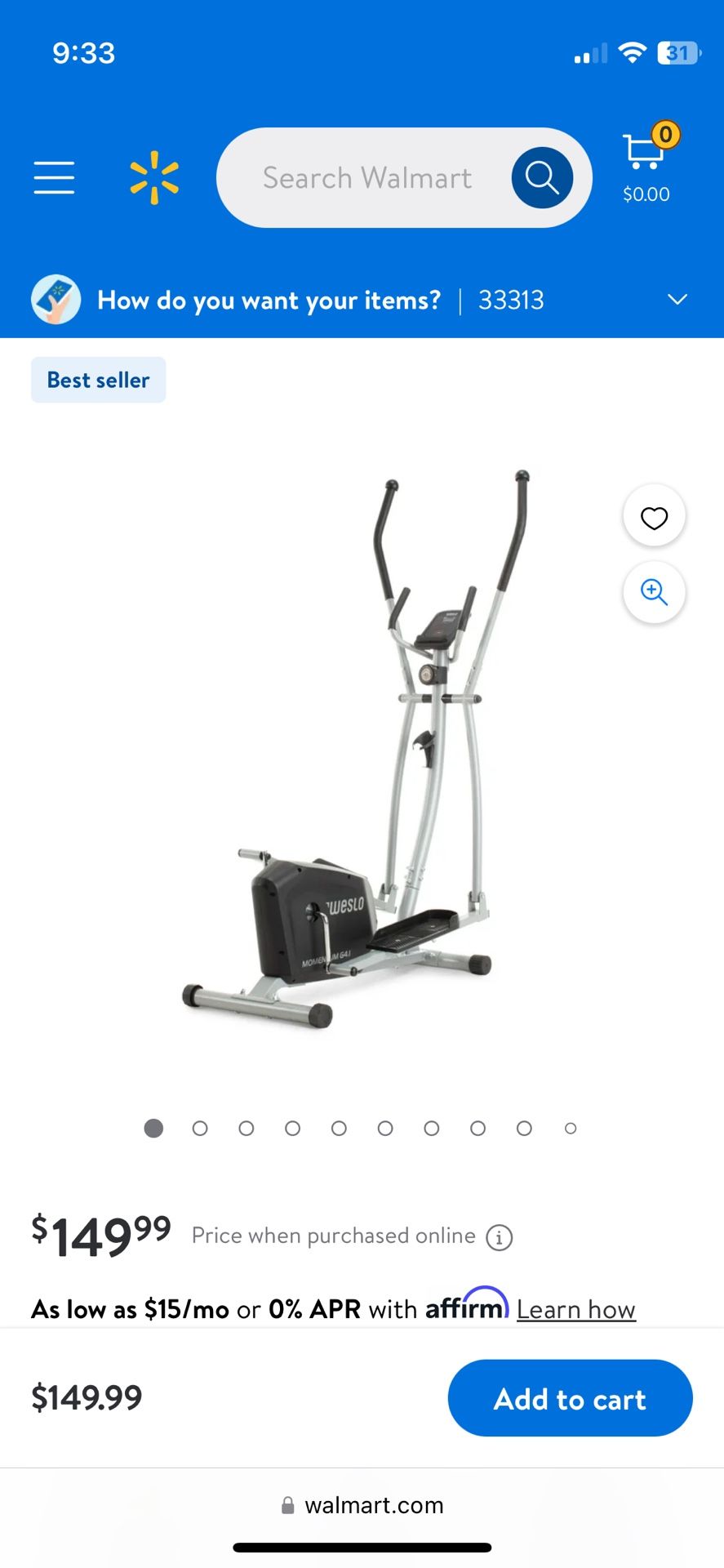 Elliptical Weslo Momentum G 4.1 Rear-Drive Elliptical with Inertia-