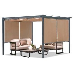 Metal Pergola 12-ft W x 12-ft L x 7-ft 3-in H Brown Metal Freestanding Pergola with Canopy