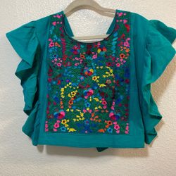 Tie Back Embroidered Mexican Shirt 