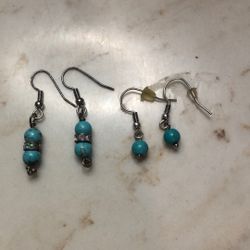2 Set Turquoise Marble Dangly Earrings 