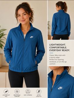 Nike Windbreaker Jacket Full Zip Lightweight Running Blue Womens Large 12-14 NWT