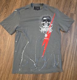 Tenaciti Skull Graphic T Shirt Mens Size XS Gray Flame Fire Goth Streetwear Tee