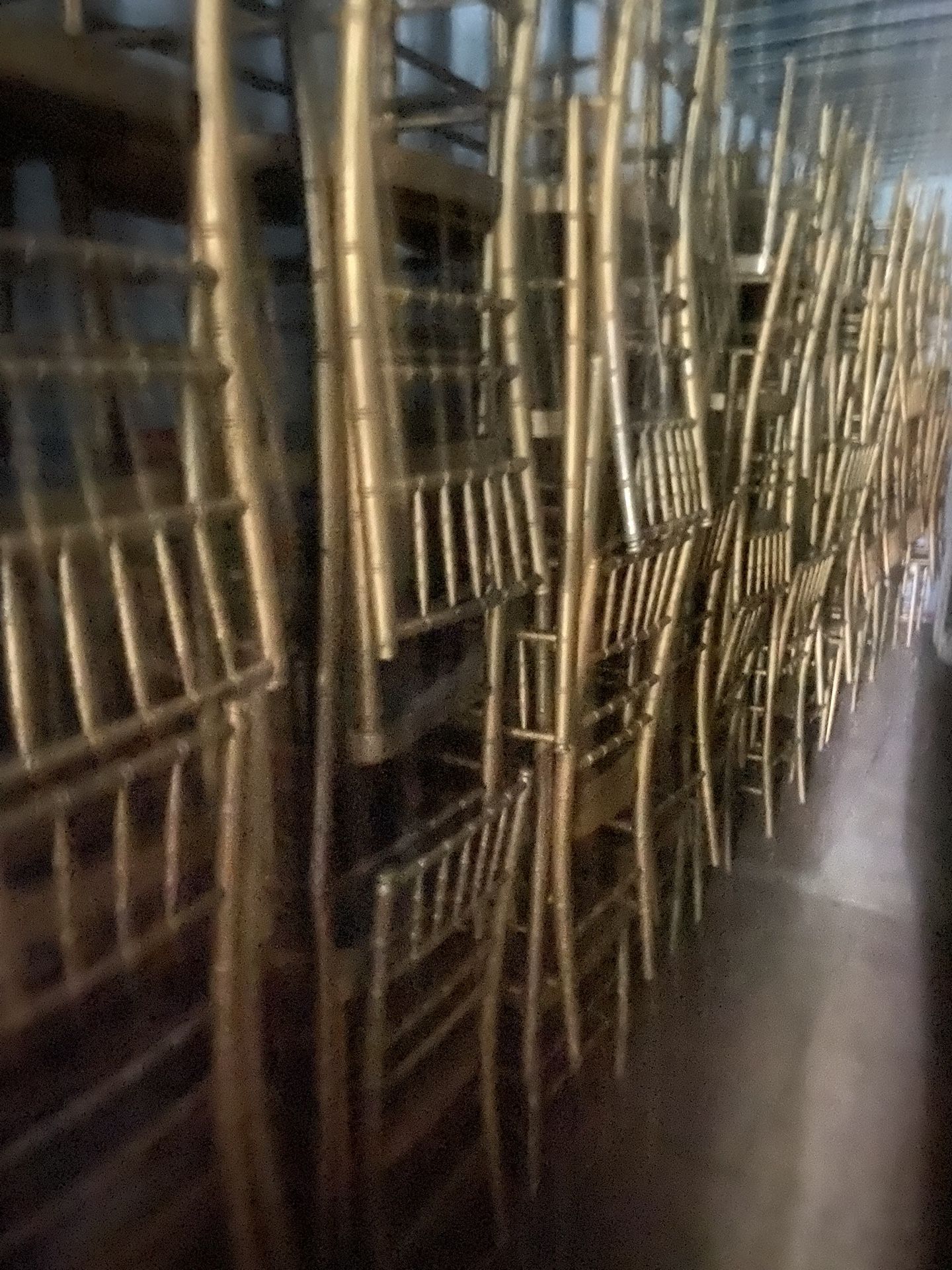 Lot of 340ct. Gold Chiavari Chairs With Tufted Cloth Cushions
