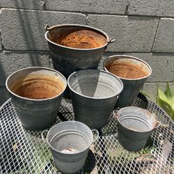 Lot Of 6 Vintage Garden Buckets