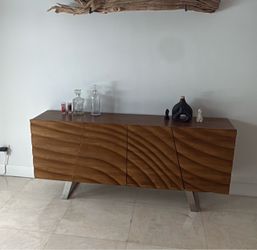Wood Sideboard with Wave-Carved Doors