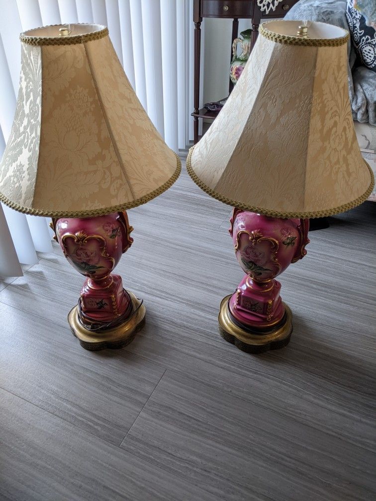 Set Of Two Matching Antique Porcelain Lamps