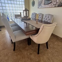 Elegant 9 -Piece Dining Set – Tufted Chairs + Solid Wood Table (Restoration Hardware Style)