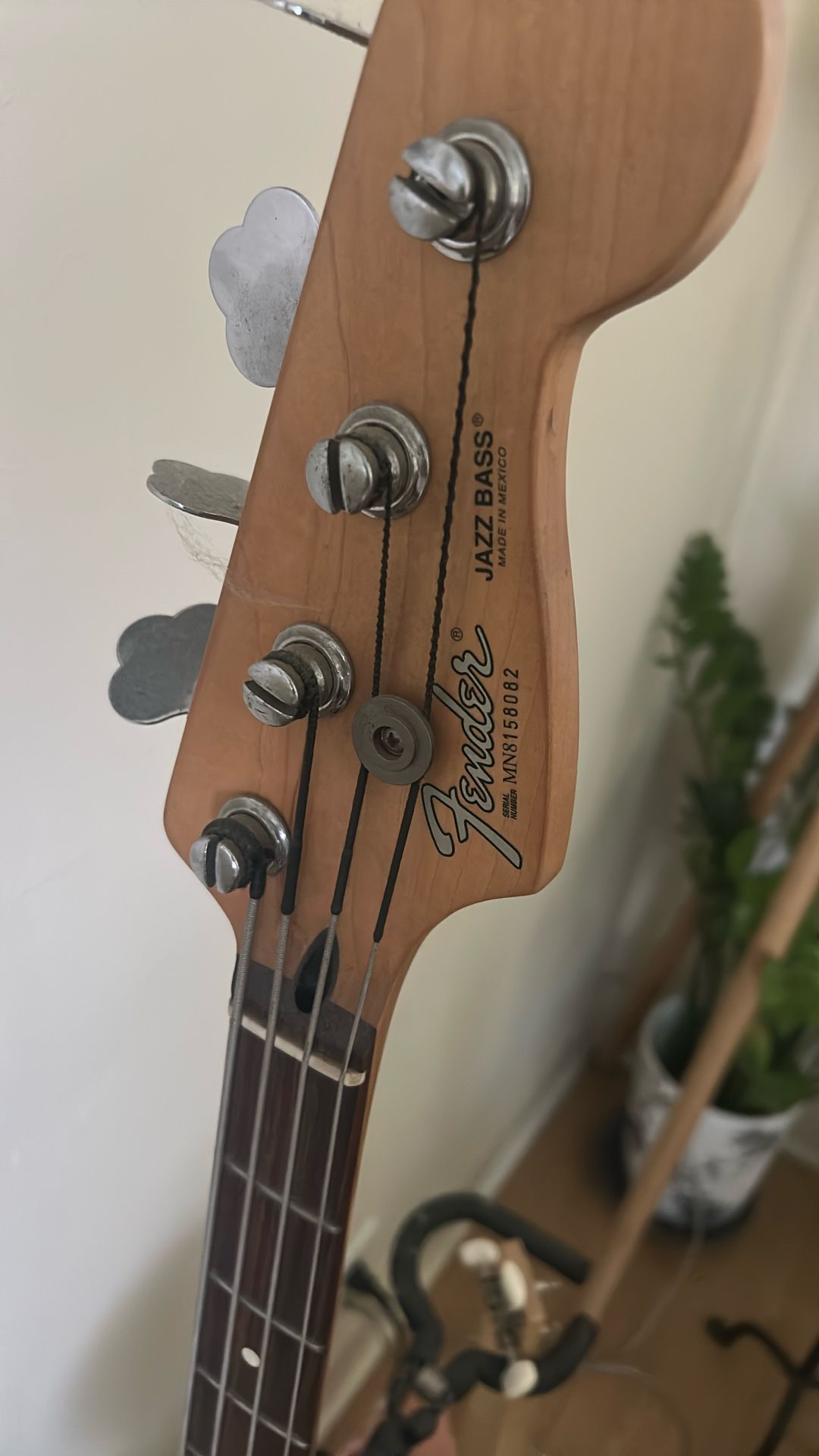 Fender Jazz Bass, Amp, Stand, and 3-string Cigar Box Guitar