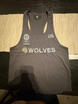 Women’s large Darc Sport Gray & black Wolves tank top with white text reading 'WOLVES' and 'US' #wolves #basketball