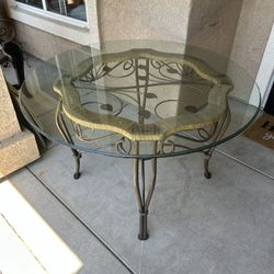 Iron Rattan And Glass Top Table 48 Inches Round