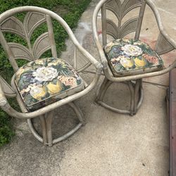 2 Vintage Swivel Bamboo Chairs 