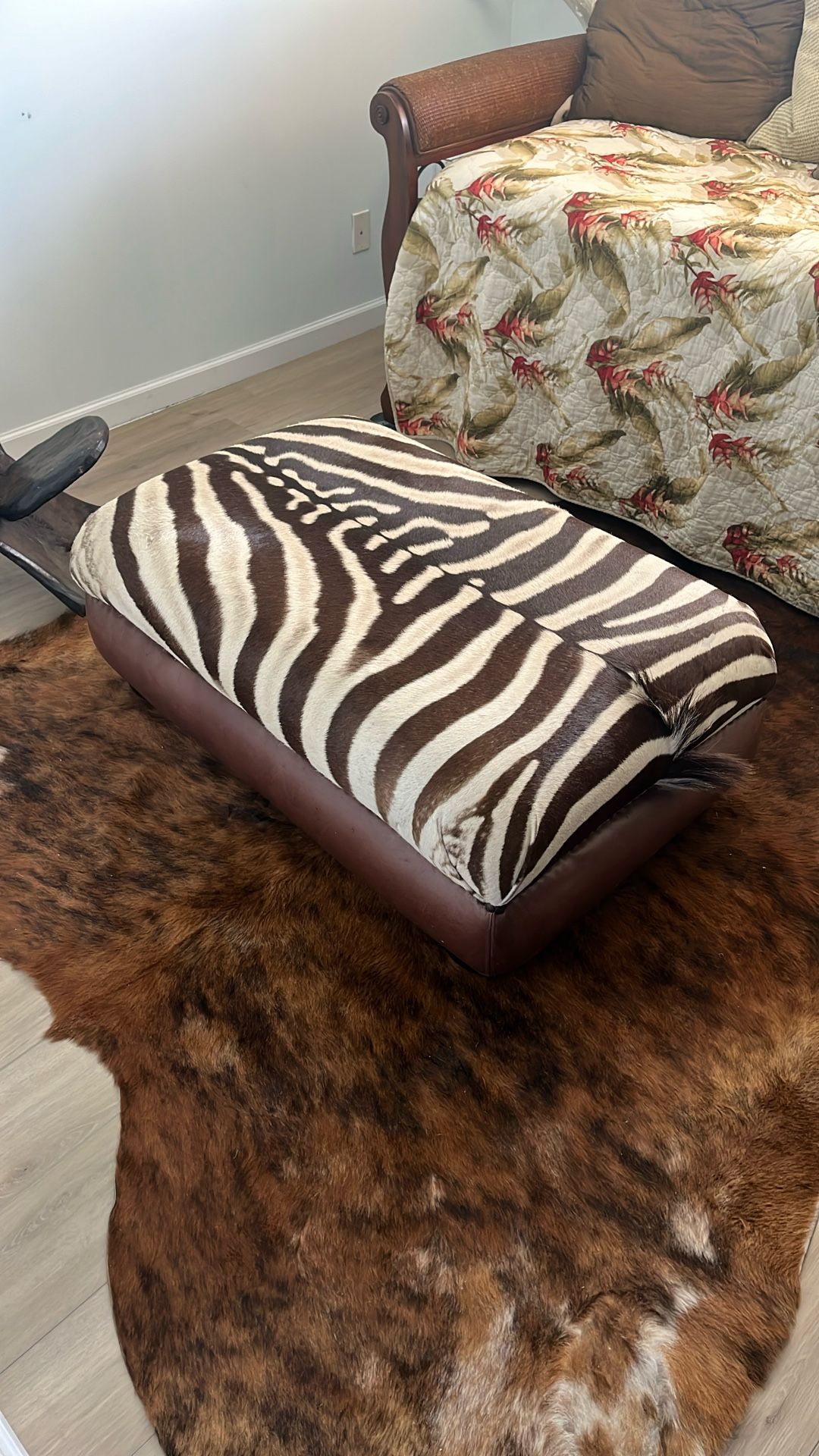 Zebra hide ottoman