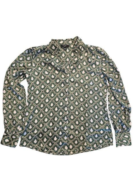 Haver London Mod Green Pattern Button Up Women's Blouse Small
