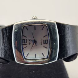 Relic Folio ZR33489 Silver Tonneau Quartz Men's Watch Black Leather Strap