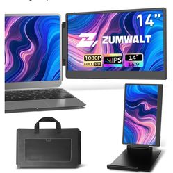 Portable Laptop Screen Monitors Extender - 14" 1080P Portable Monitors Adjustable Stand for Laptop