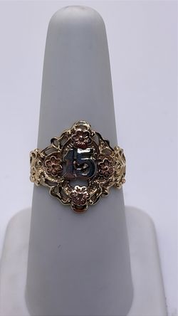 14k quinceañera tri- tone ring