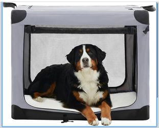 42” Foldable Soft-Sided Dog Travel Crate 3-Door Portable Pet Kennel with Mesh Windows, Gray