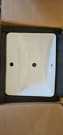 Bathroom Sink, Rectangle Semi- recessed Porcelain Vanity Basin Single Faucet Hole White Large
