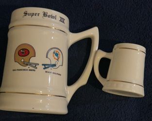 Vintage Super Bowl XIX 49ers vs Dolphins Ceramic Stein Set – 1985