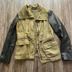 Zara Army Green Faux Leather Sleeves Jacket